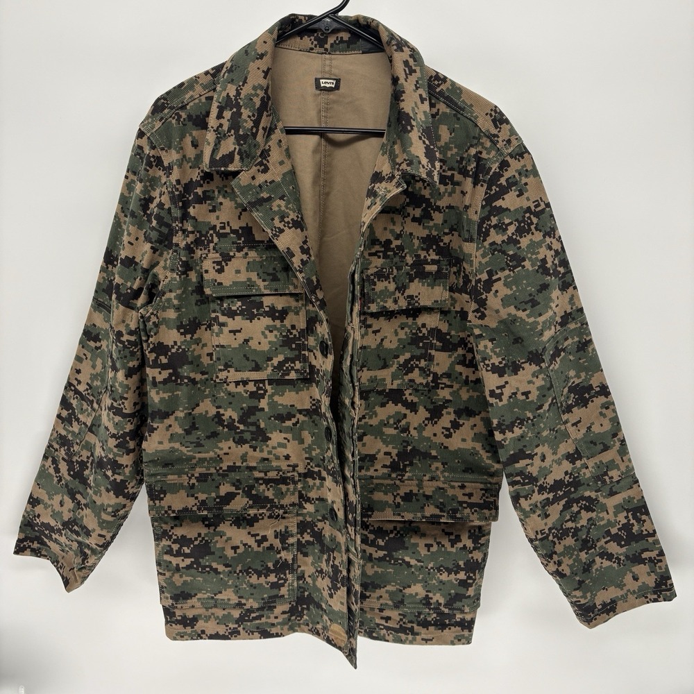 Vintage Levis Digital Camo Corduroy Chore Jacket Hidden Button Rare Y2K Men M